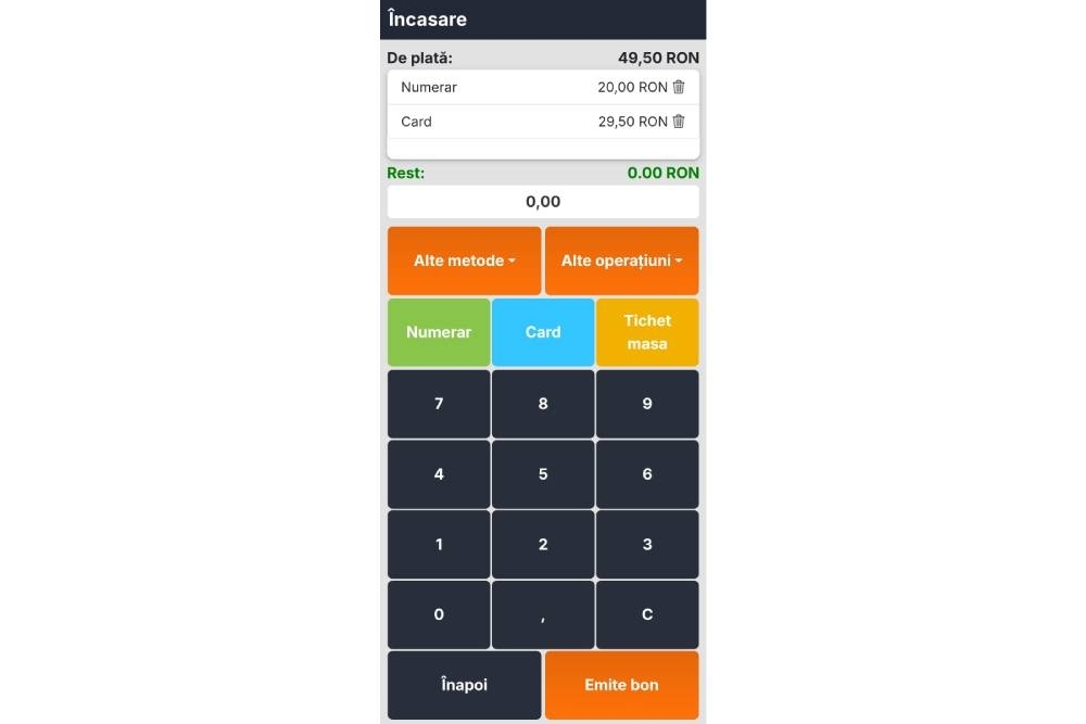 PARTNER EVOTOUCH APLICATIE VANZARI MENIU